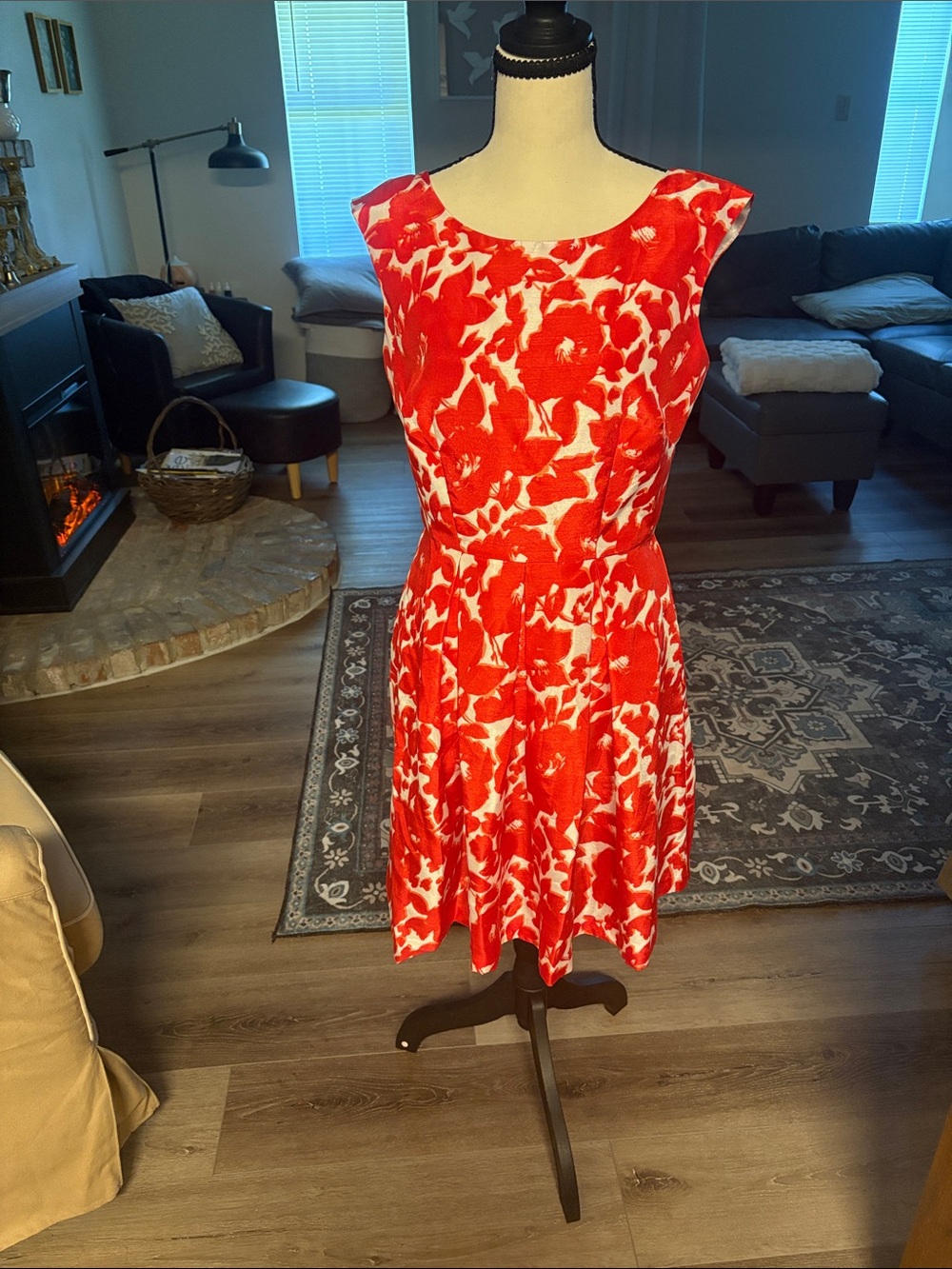 Danny & Nicole Red and White Floral Fit-and-Flare Mini Dress